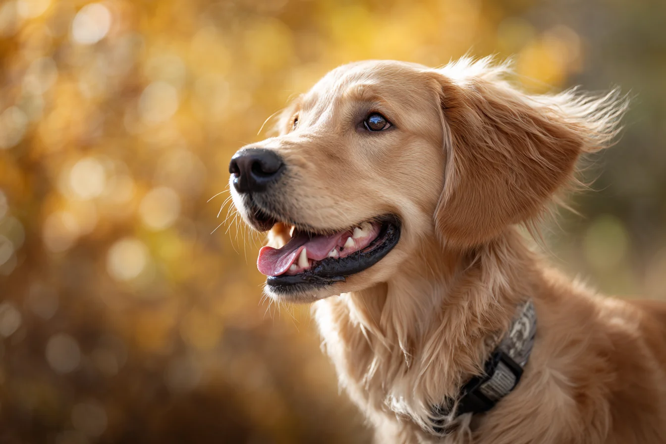 Tack-sharp professional dog portrait in fall foliage South Shore Massachusetts